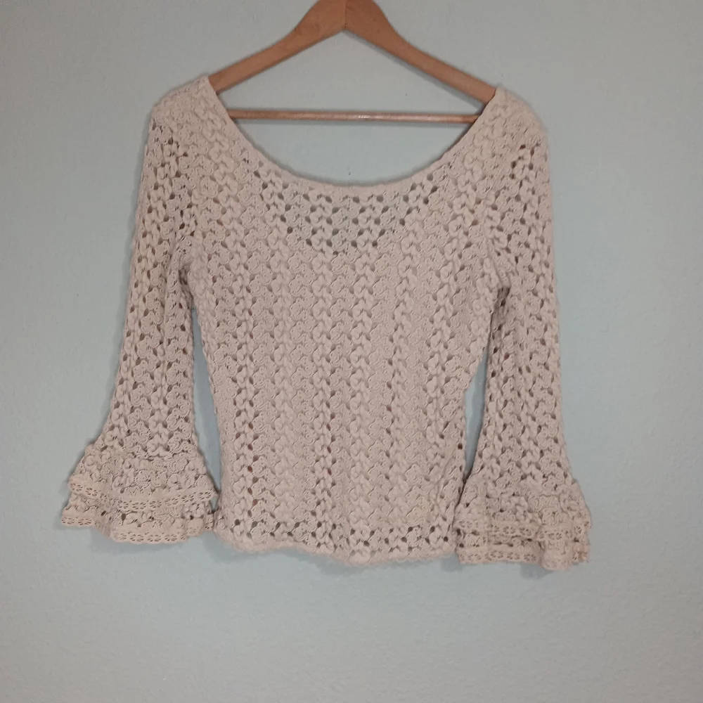 Free people coastal boho indie sleaze flare sleeve crochet top